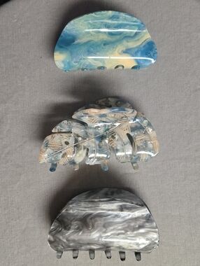 Hair Claw Clips - Blue/Beige, Beige/White/Teal, Gray/White